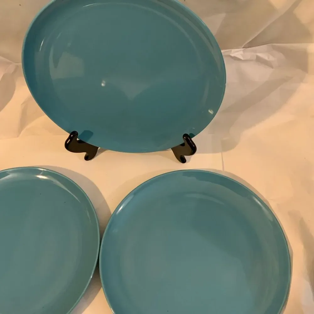 Lot of 3 IKEA FARGRIK Aqua Turquoise Blue 10.75” Dinner Plates Thailand #15199